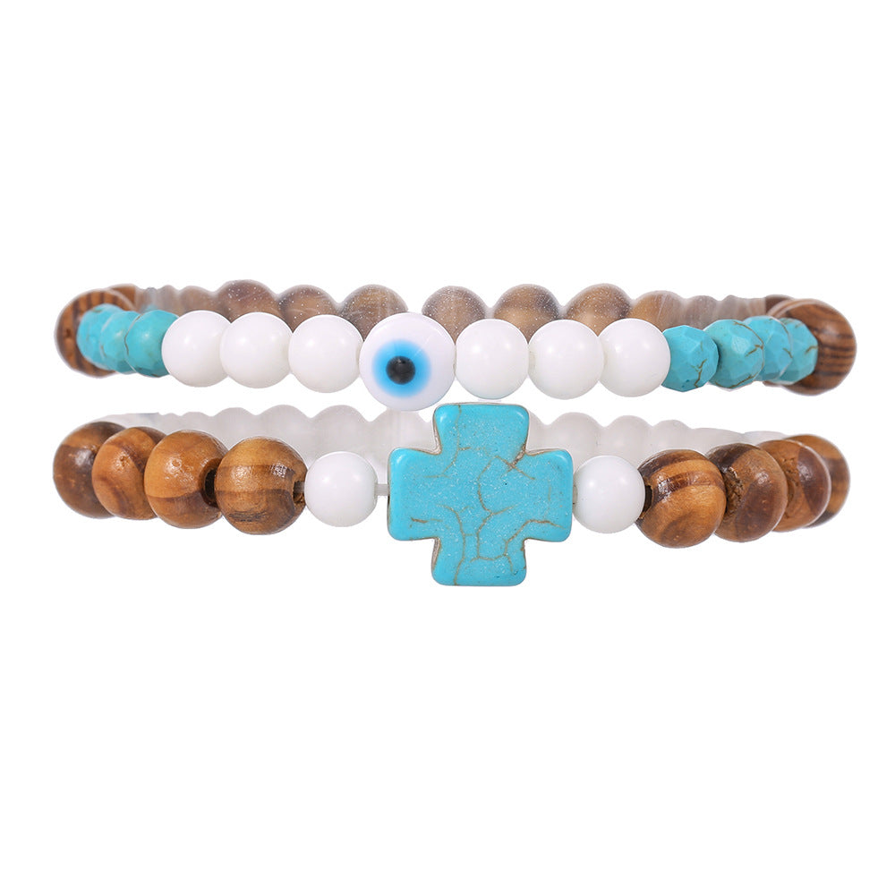 Wholesale Turquoise Cross Bracelet Wood Beads Porcelain Jade Beads Bracelet